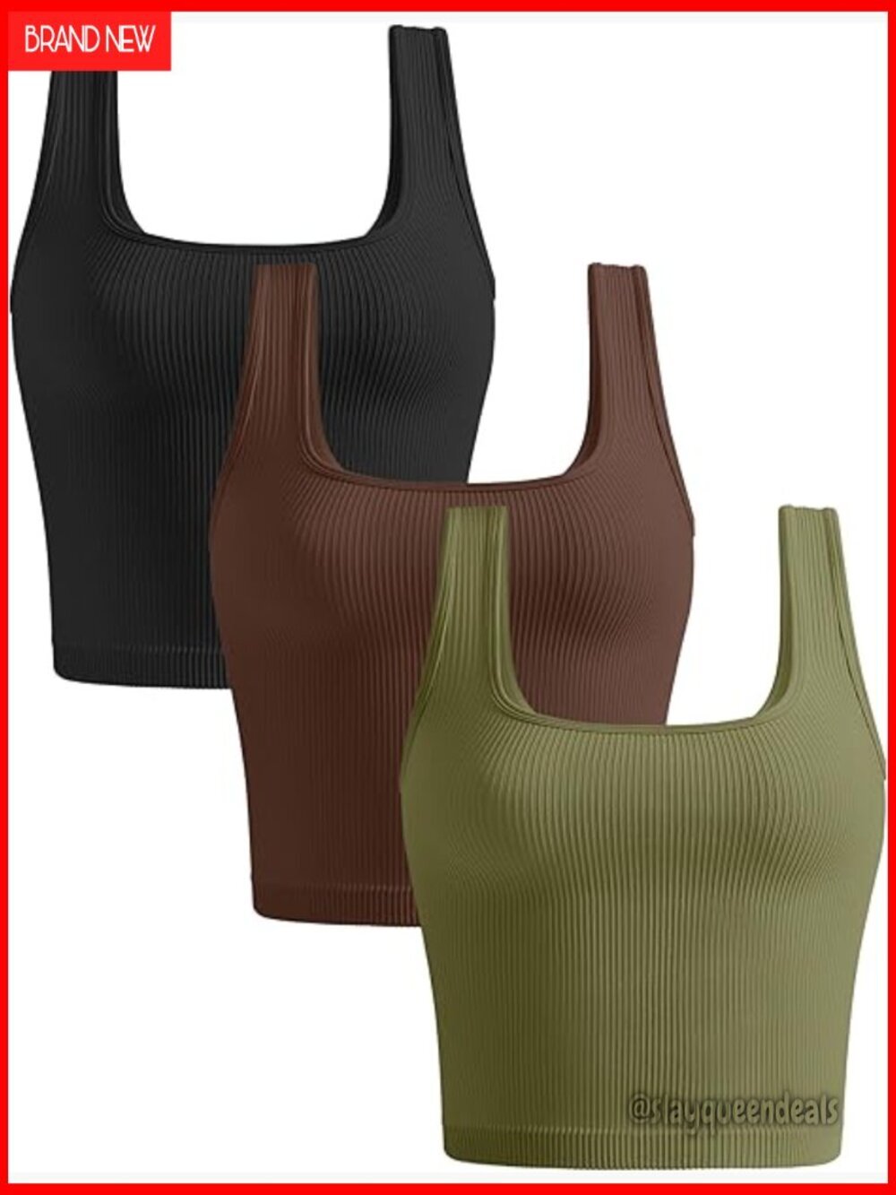 Seamless Ribbed Crop Tank Top 3-Pack for Yoga Gym Workout